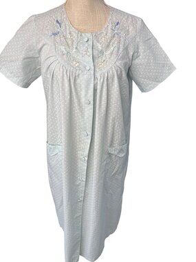 Vintage Empreinte Polka Dot Embroidered House Dress With Pockets Size 36 Short S